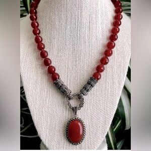 Art Deco Inspired Carnelian Beads & Pendant Necklace